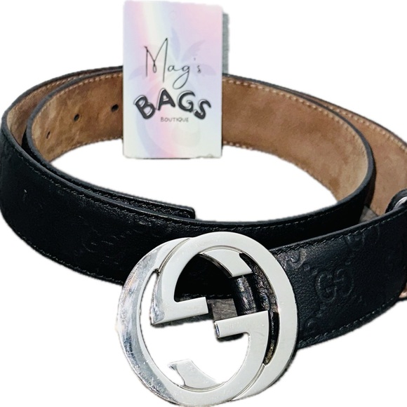 Gucci: Belt GG Interlocking Logo Monogram Leather Belt (Black) - Picture 4 of 15